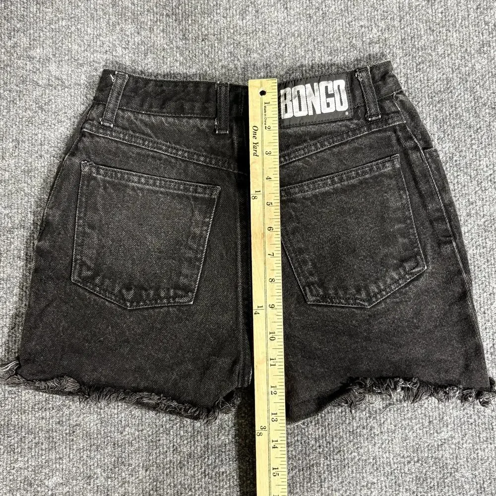 Bongo Shorts Juniors 3 Black Denim Cut Off Frayed Raw Hem Slim Double Black